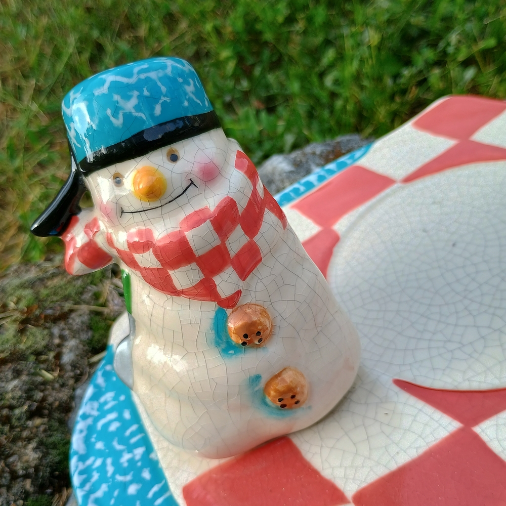 Vintage Hallmark snowman checkerboard mug tray, hot cocoa tray, holiday kitchen